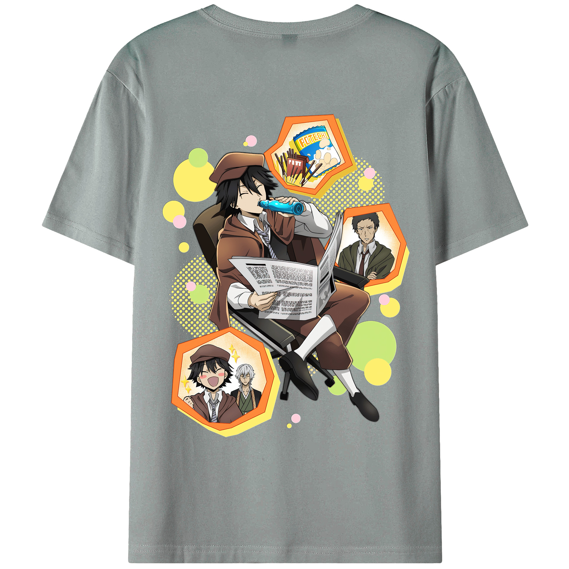 （画像用） 文豪ストレイドッグス Bungo Stray Dogs 綿100％ メンズ半袖Tシャツ（バックプリント） 通気性